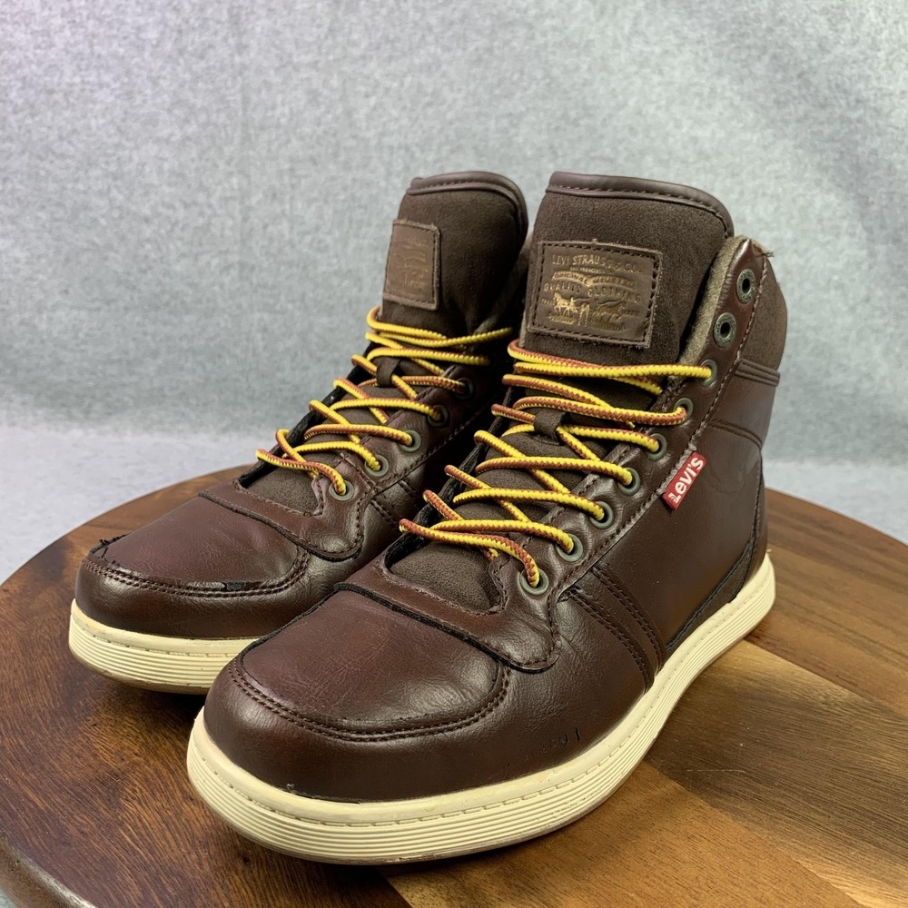 Levis High Top Shoes Mens 8 Brown Synthetic Leather Casual Boot Style Sneaker